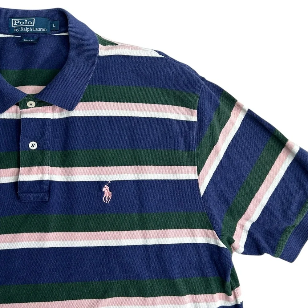 Polo Ralph Lauren‎ Men’s Striped Polo Shirt Navy Green Pink Size Large